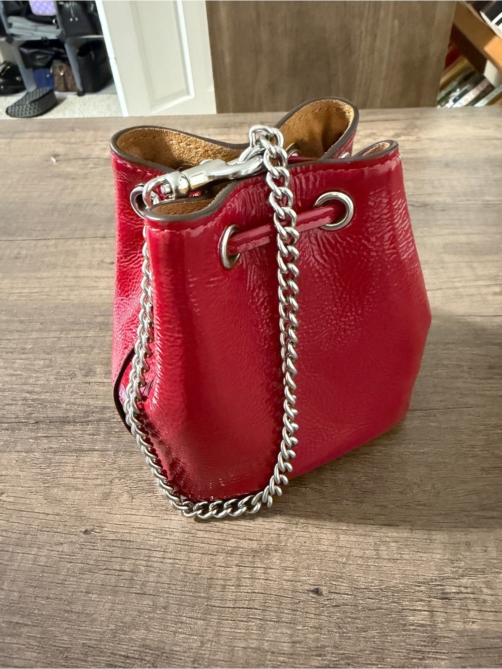 Coach Red Patent Leather Mini Drawstring Bucket Bag - Picture 2 of 6